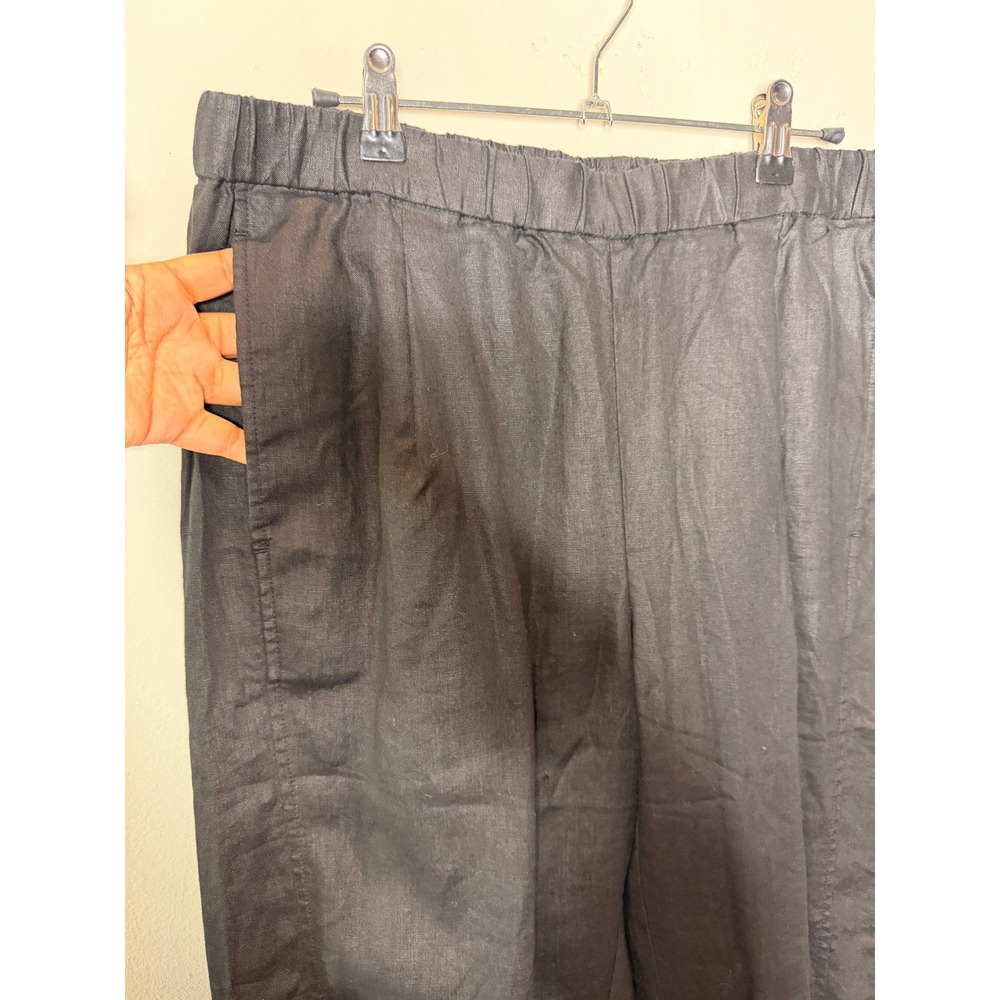 Eileen Fisher Lantern Pant Women Medium Black Organic Linen Elastic Waist Barrel - Picture 5 of 11